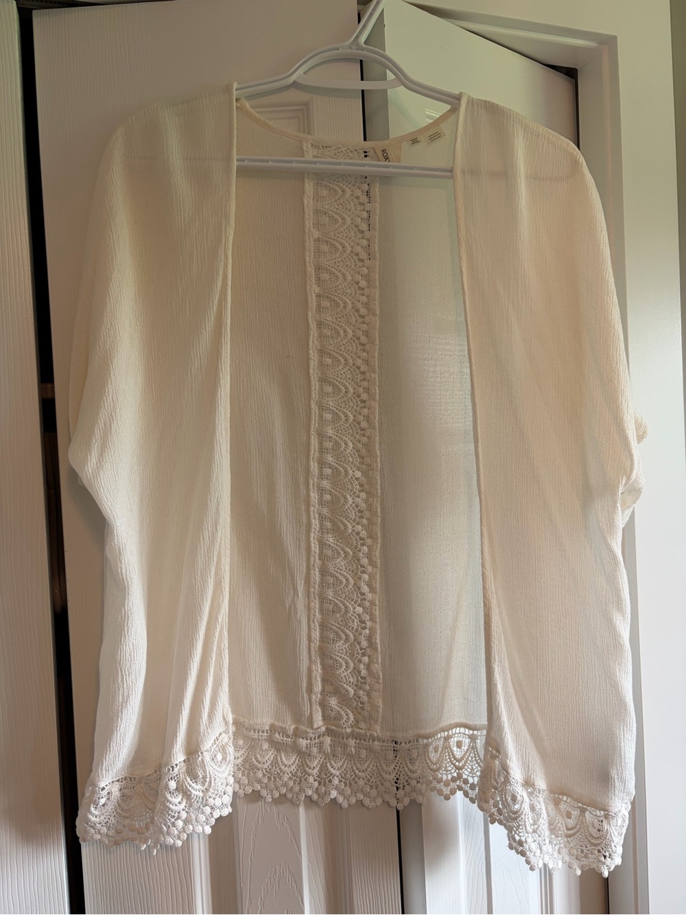 Roxy Cream Lace-Trim Open Cardigan